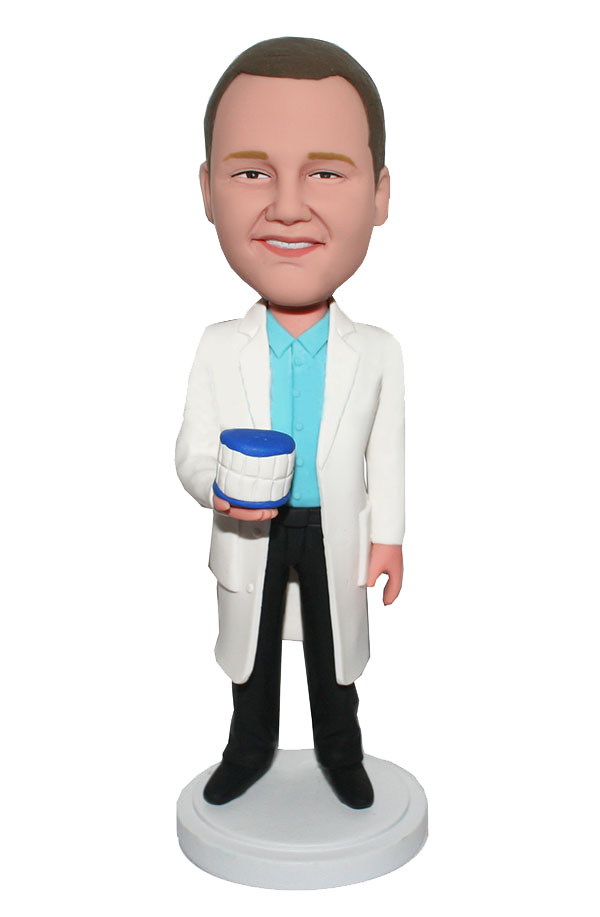 Customized Bobblehead Male Dentist With Teeth In Hand