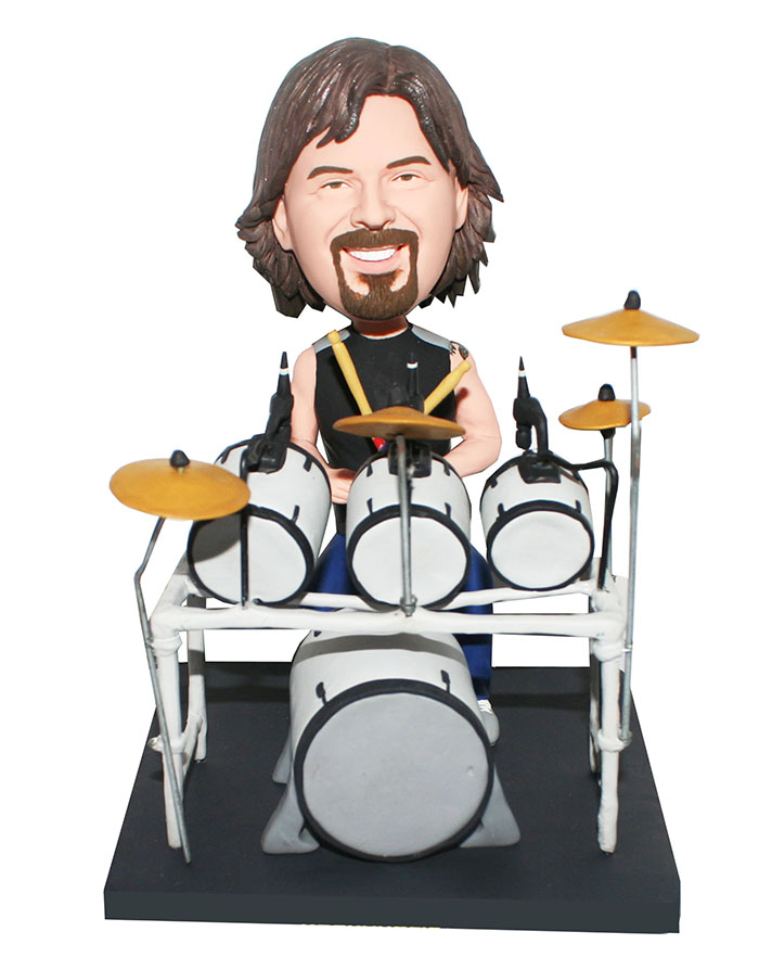 Customized Bobblehead A Drumer Seated Behind Full Drum Set