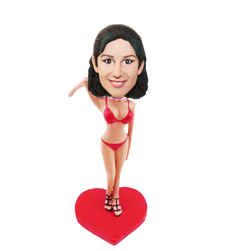 Custom Sexy Pose Bikini Woman Heart Shape Bobbleheads - Click Image to Close