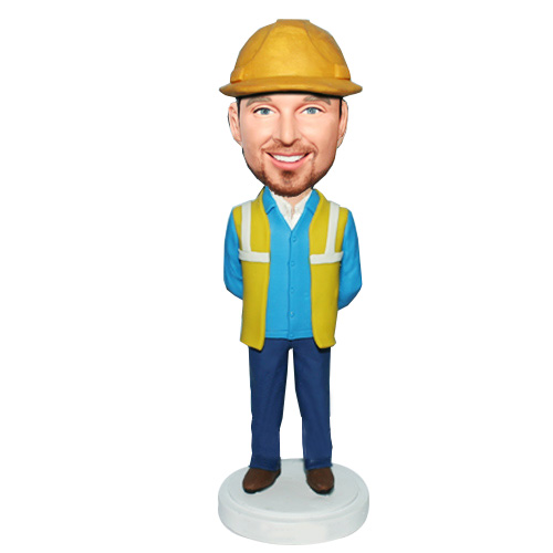 Construction Foreman With Arms Behind Back Bobble Head Doll