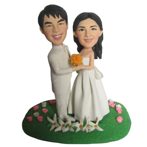 Creat Your Own bobblehead All White Bride And Groom - Click Image to Close