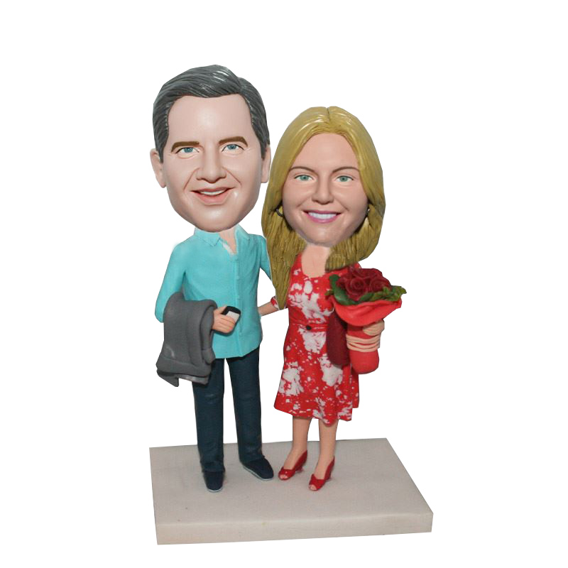 Arms Around Each Other Customized Wedding Bobbleheads - Click Image to Close