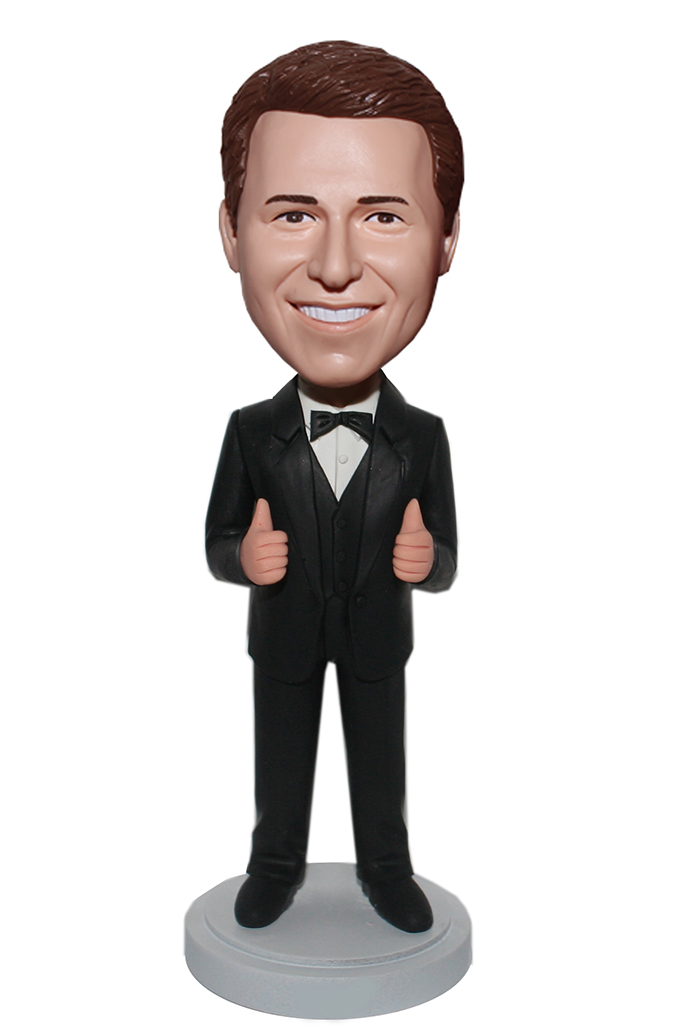 Thumbs Up Black Bow Tie Handsome Groomman Bobbleheads - Click Image to Close