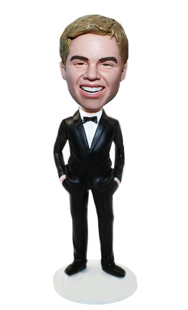 Custom Bobbleheads Fast Suit Black Bowtie Hands In Pockets - Click Image to Close