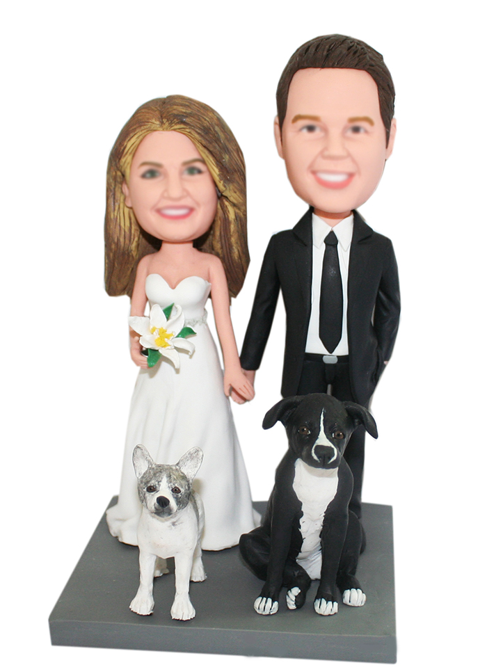 Custom Wedding Bobbleheads Cat And Dog Stand Infront