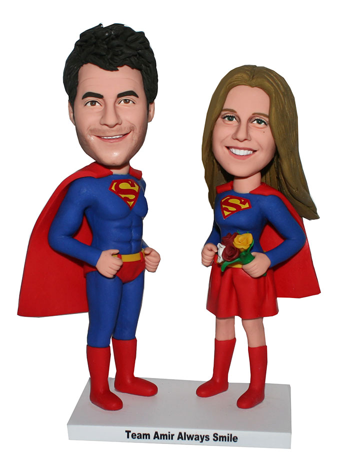 Custom Bobbleheads Couple Superman In Blue And Red