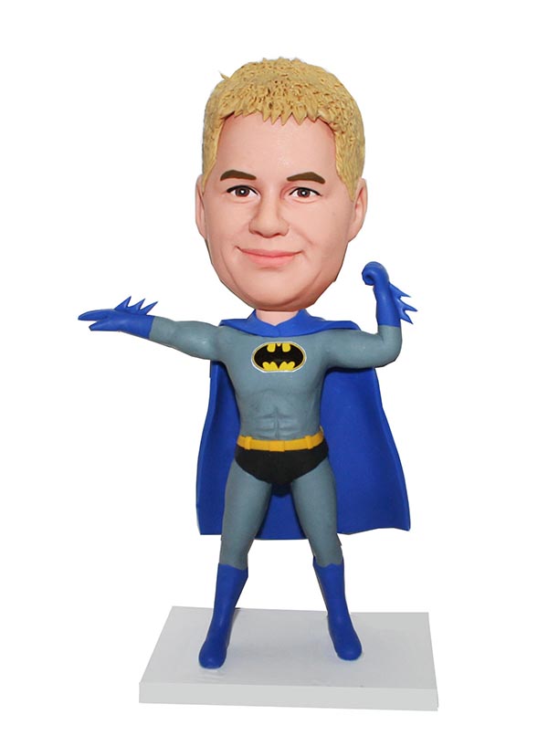 Custom Bobblehead Superhero In Grey With A Flying Pose - Click Image to Close