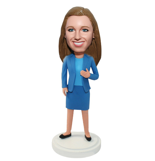 Custom Professional Office Woman In Blue Suit Bobbleheads