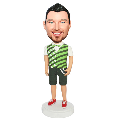 Striped Vest With Bow Tie Custom Fashion Boy Bobbleheads - Click Image to Close