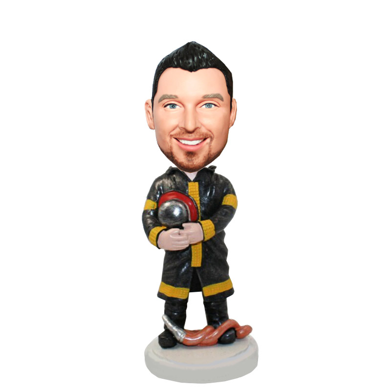 Firefighter With Pine And Helmet Custom Male Bobbleheads