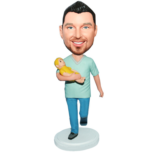 Runing Daddy Holding Baby Son Personalized Bobbleheads