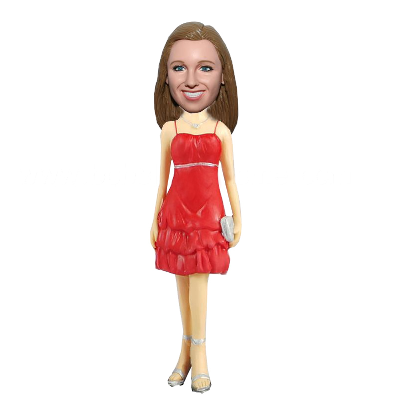 Woman in Red With Silver Purse Custom Bobbleheads