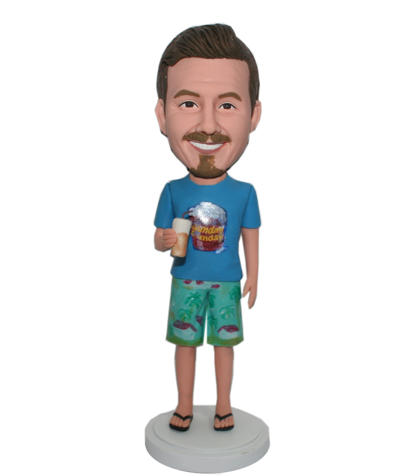 Custom Bobblehead Male In Hawaii Shorts With A Bottle