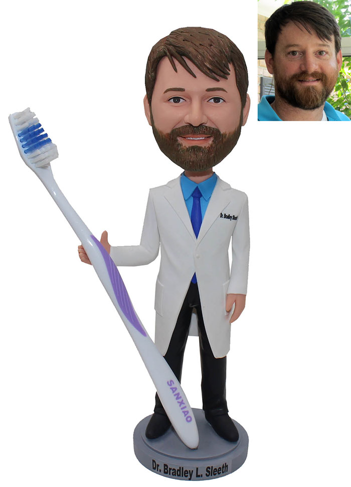 Dentist Gifts Bobblehead Male Dentist With A Big Size Toothbrush - Click Image to Close