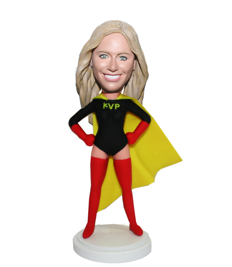 Custom Superwoman Bobbleheads In Black Yellow And Red - Click Image to Close